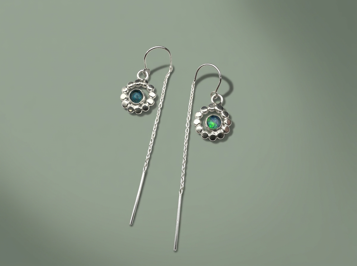Opal circle disc earrings