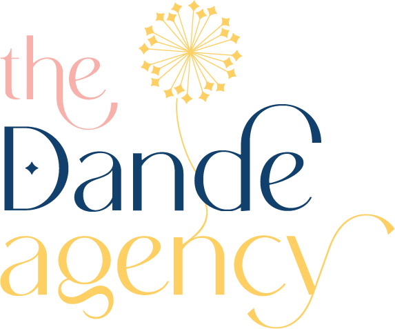 Logo of 'The Dance Agency' with stylized text and a dandelion graphic
