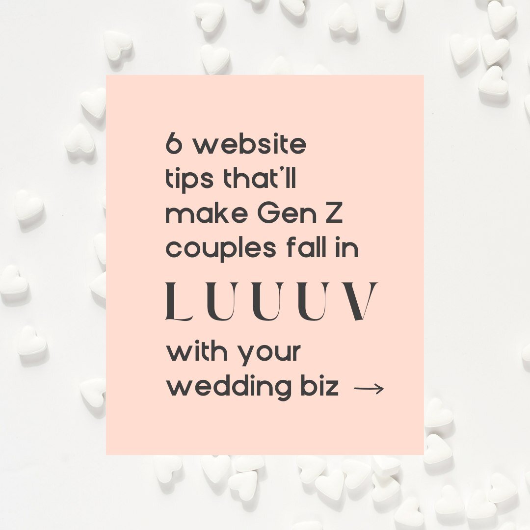 6 website tips that'll make Gen Z couples fall in LUUUV with your wedding biz &rarr;

Swipe to see a few takeaways from our most recent blog post, touching on the things Gen Z couples care about most, like: 

✿ memorable experiences
✿ instant gratifi