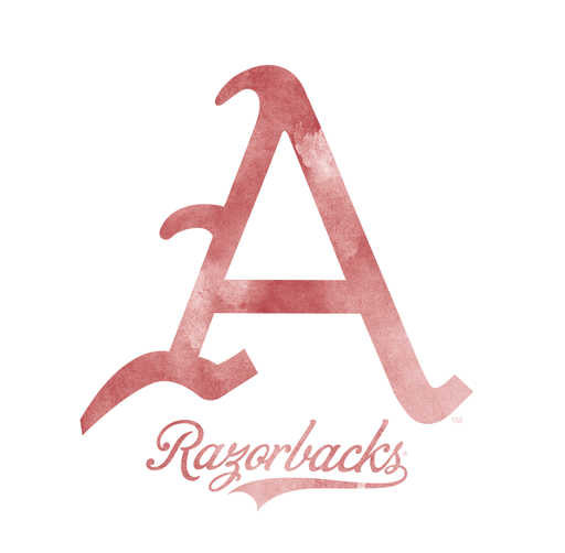 Large Arkansas letter 'A' with a textured appearance, with the word 'Razorbacks' written below in cursive font.