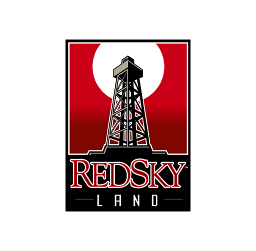 Red Sky Land logo with a stylized oil derrick and a red and white background.