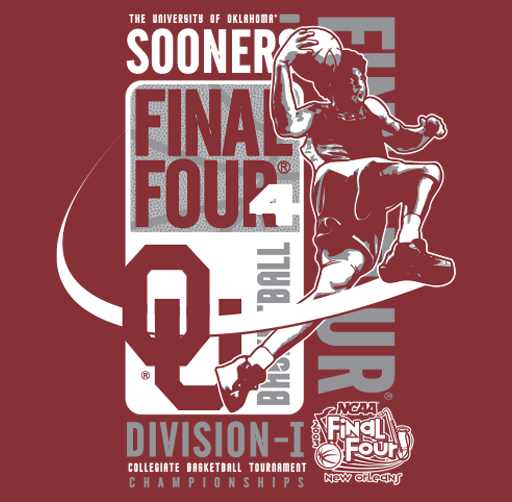 Graphic celebrating the University of Oklahoma Sooners' men's basketball team in the NCAA Final Four with the Oklahoma logo, a basketball, and text.
