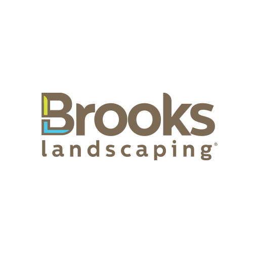 Brooks Landscaping logo with the word 'Brooks' in bold letters and 'landscaping' underneath, featuring a stylized landscape icon.