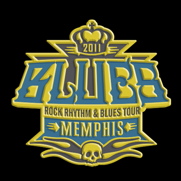 Design for 2011 Blues Rock Rhythm & Blues Tour in Memphis, featuring a crown, a skull, and stylized text.