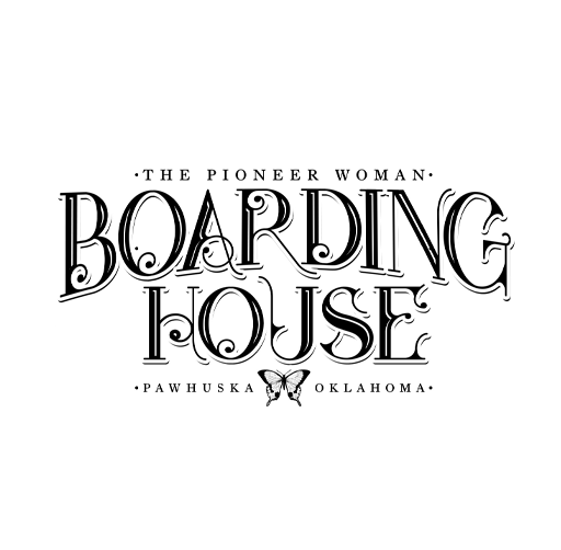 The image features stylized text that reads 'The Pioneer Woman Boarding House' with additional text 'Pawhuska Oklahoma' and a butterfly graphic beneath.