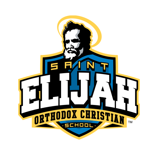 Logo for Saint Elijah Orthodox Christian School featuring a stylized portrait of a saint with a halo, and the school name in bold letters.