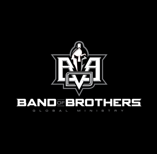 Logo for Band of Brothers Global Ministry featuring a Spartan helmet and shields.