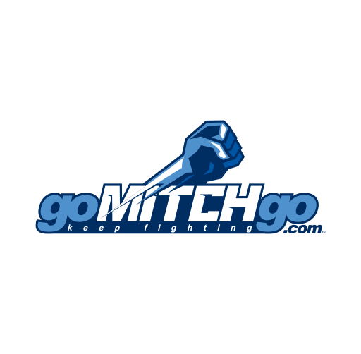 Logo for goMITCHgo featuring a clenched fist and the slogan "keep fighting."