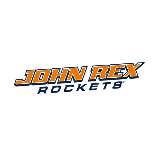 John Rex Rockets logo with orange and navy blue text on a white background.