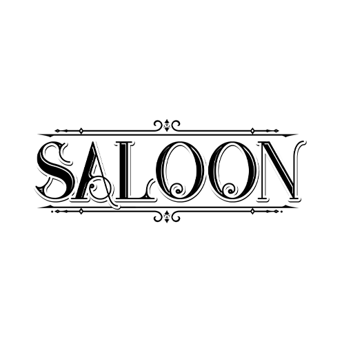 The Pioneer Woman Vintage-style sign with the word 'Saloon' in bold, decorative lettering surrounded by ornamental lines and flourishes.