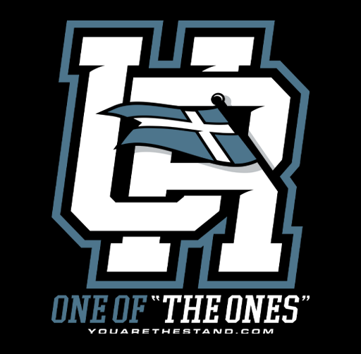 "YOU ARE" icon with bold white letters spelling 'ONE OF THE ONES' and a stylized blue and black wave design.
