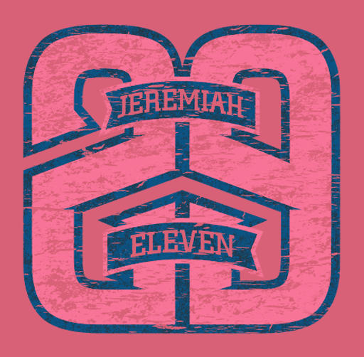 Apparel design for Jeremiah 29:13  with blue and pink design, featuring the words 'Jeremiah 11' and 'Eleven'.