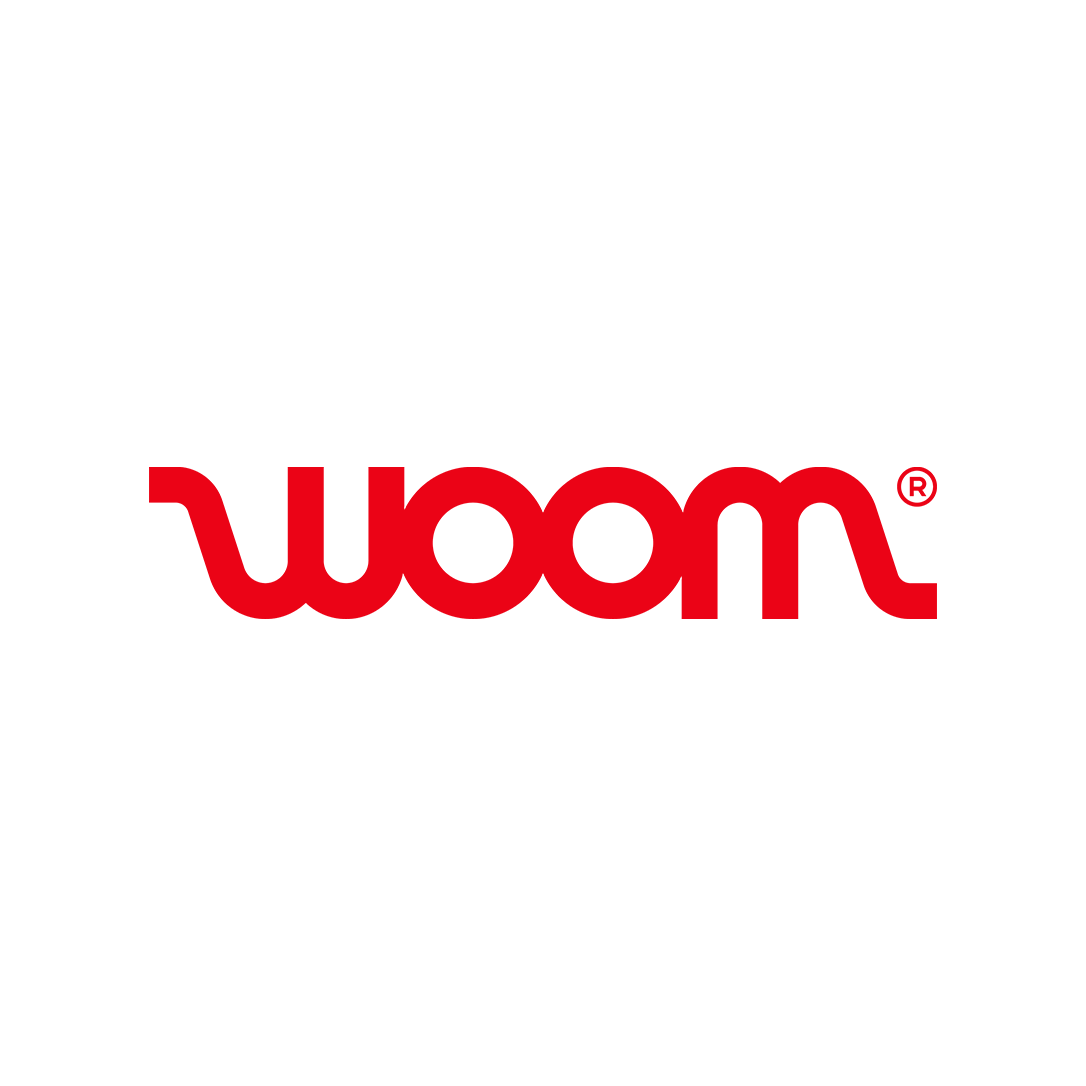 woom logo in red on a white background