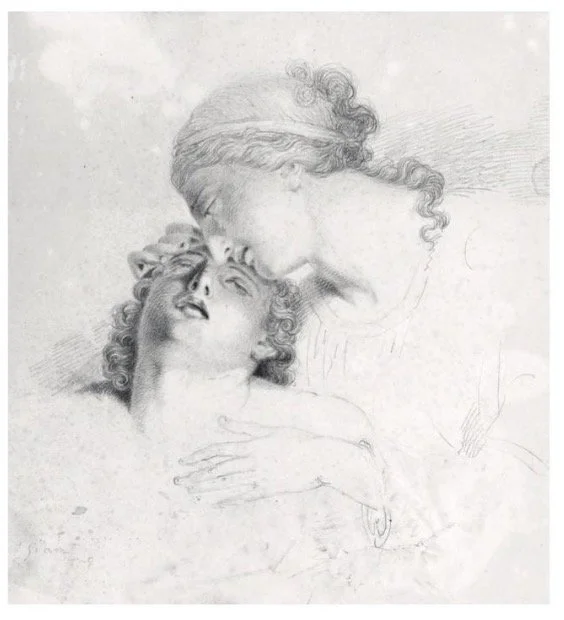 Fig. 7) John Gibson (1790 – 1866), Hero weeping over the dead body of Leander,
c.1822, pencil on paper. Royal Academy of Arts, London
