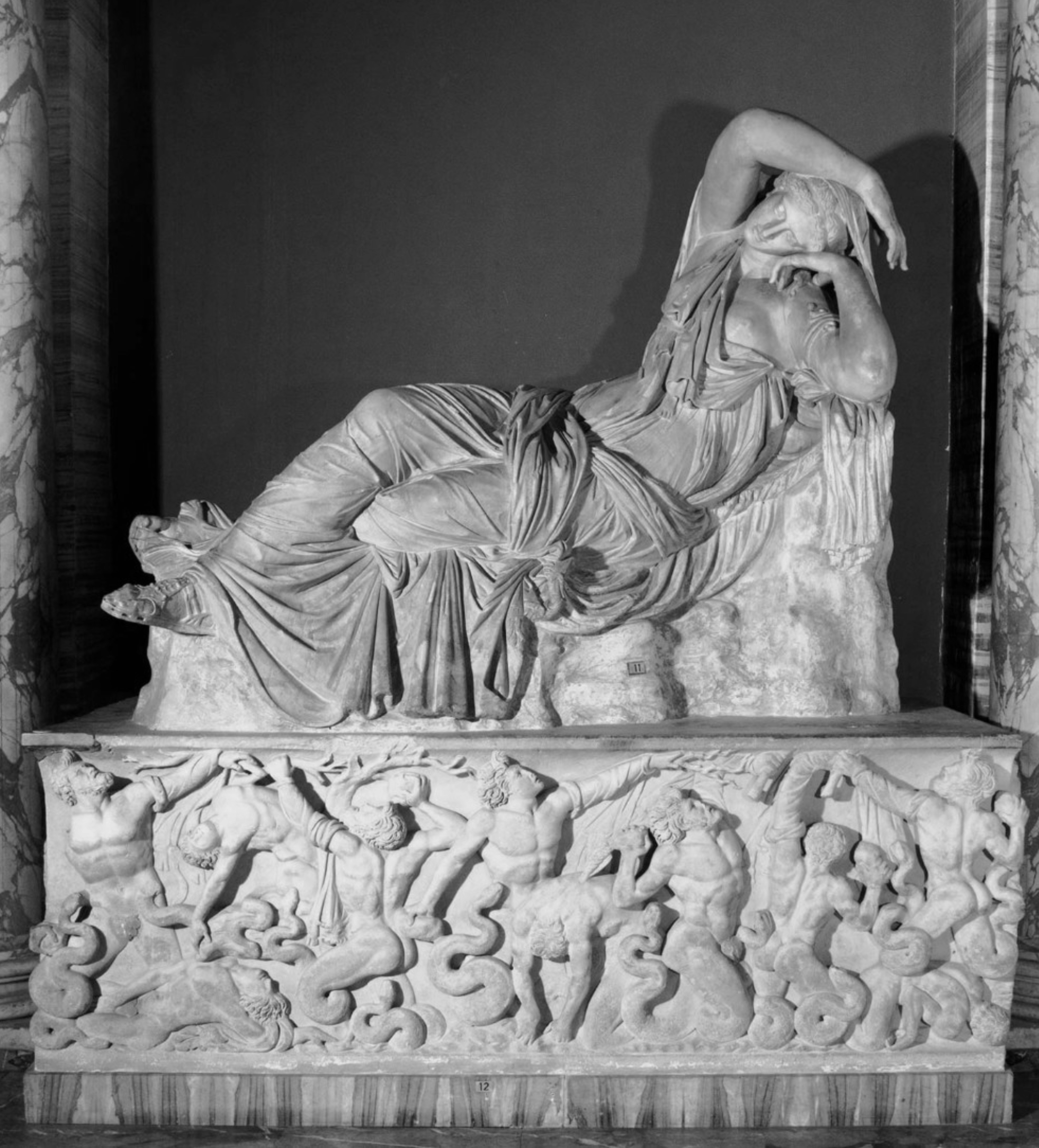 Roman, 1st - 2nd century A.D. Ariadne, copy of a Pergamon original from around 2nd century B.C., marble. Museo Pio-Clementino, Vatican, Rome.