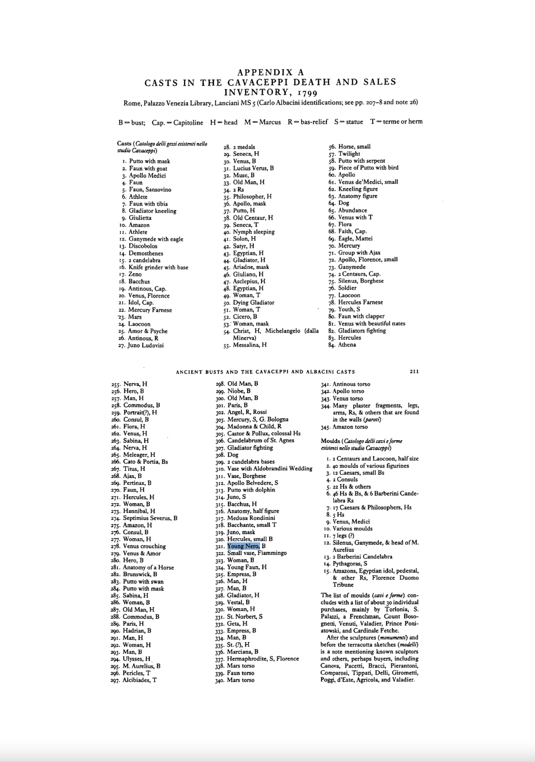 Bust of Young Nero listed in the 'CASTS IN THE CAVACEPPI DEATH AND SALES
INVENTORY, 1799'