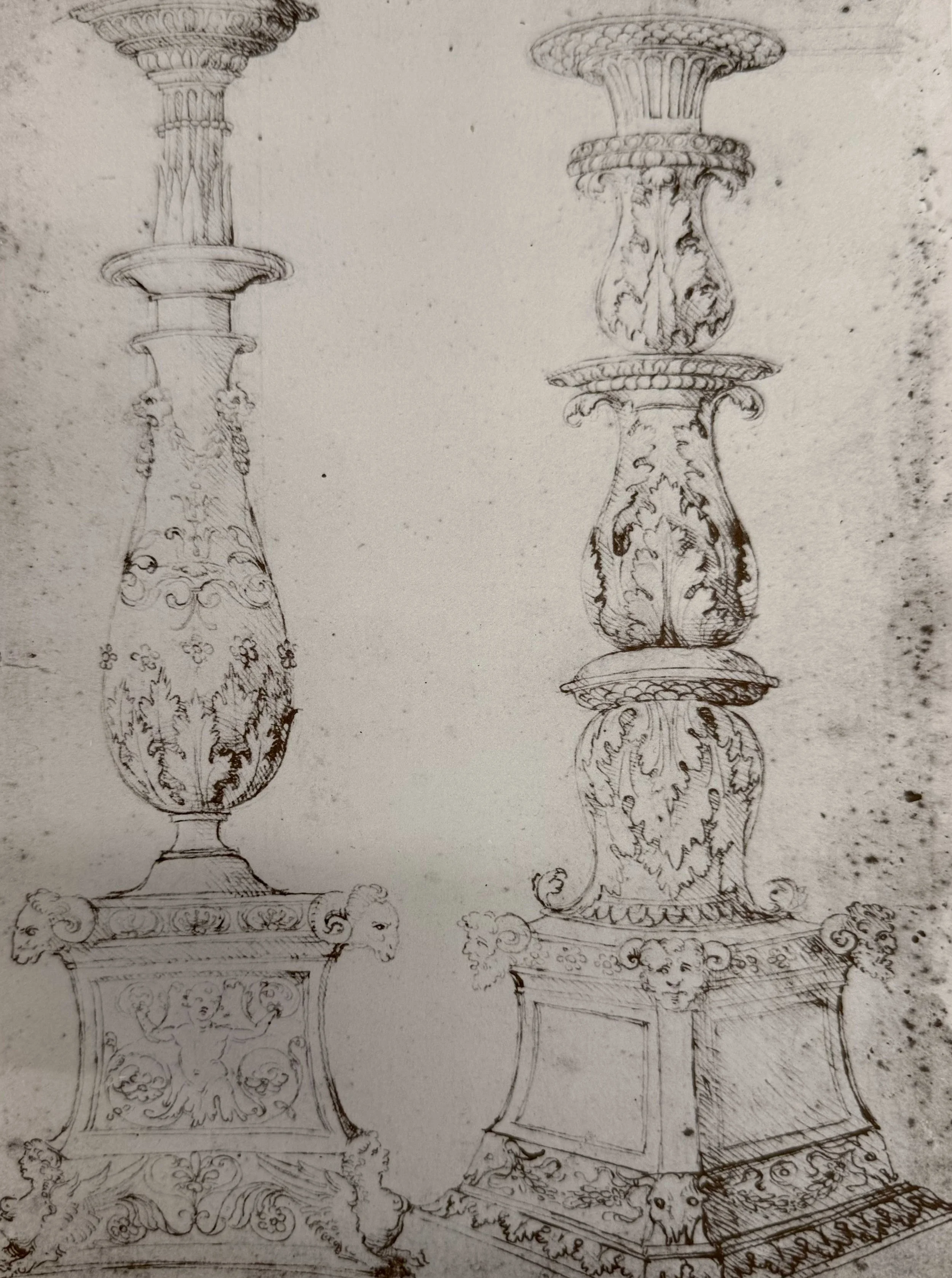 Two Candelabra, North Italian artist working in Rome (?), 1475 - 1500, pen and ink on white paper, 25.7 cm x 17.8 cm. Fogg Art Museum, Harvard University, Cambridge, Massachusetts.
