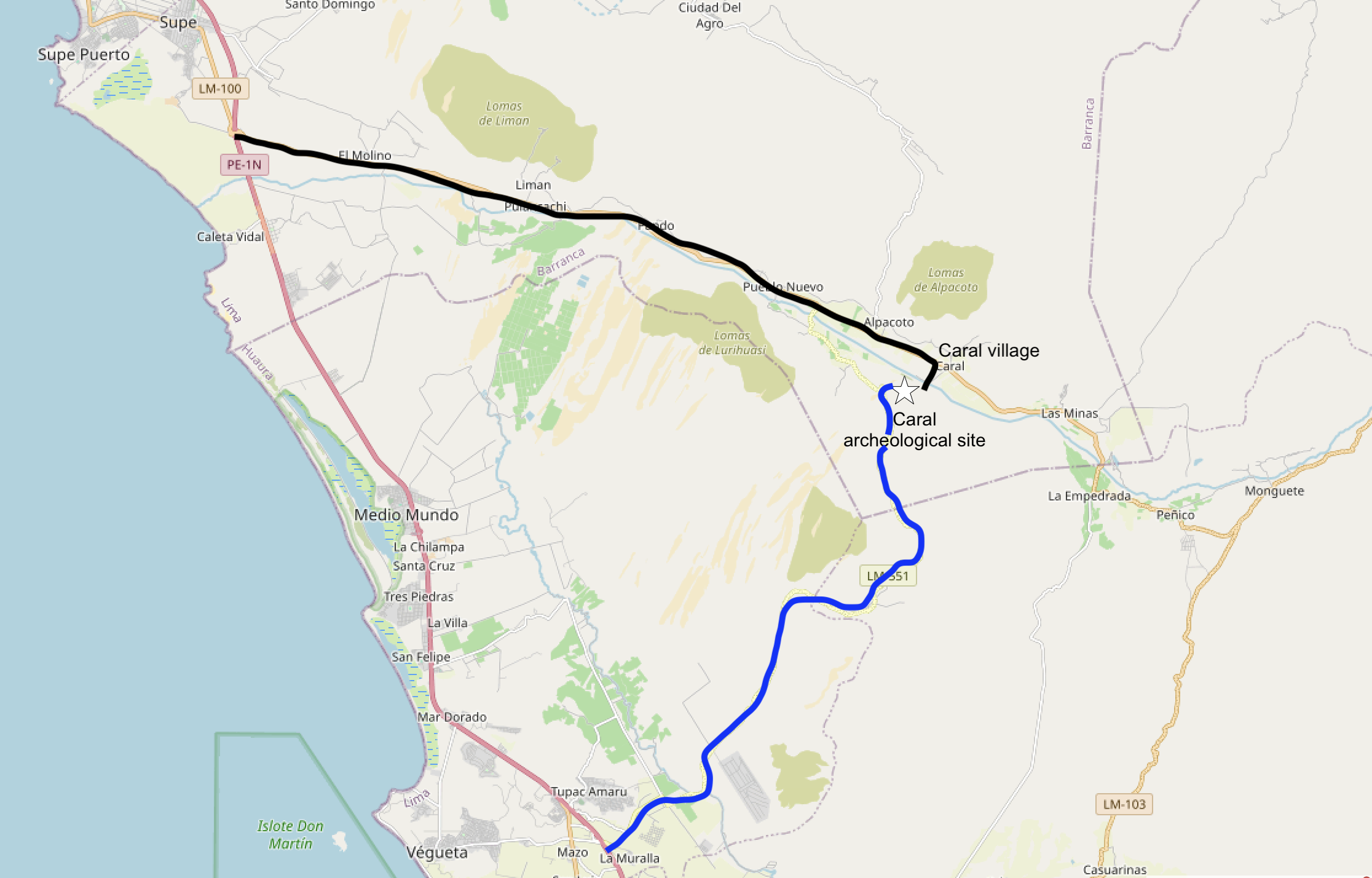 map to Caral Supe in the rainy or dry seasons