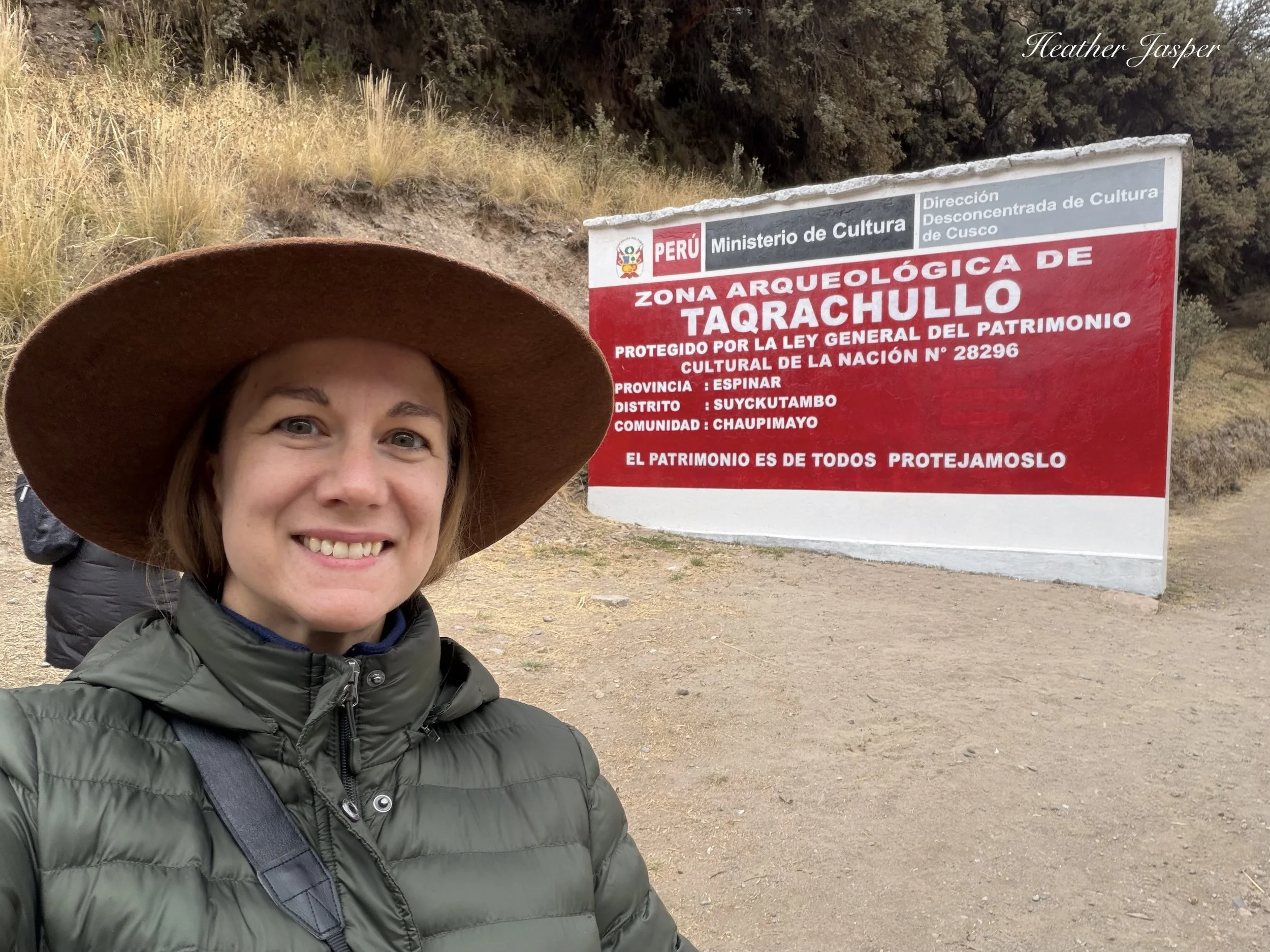 Heather Jasper at entrance to Taqrachullo Peru
