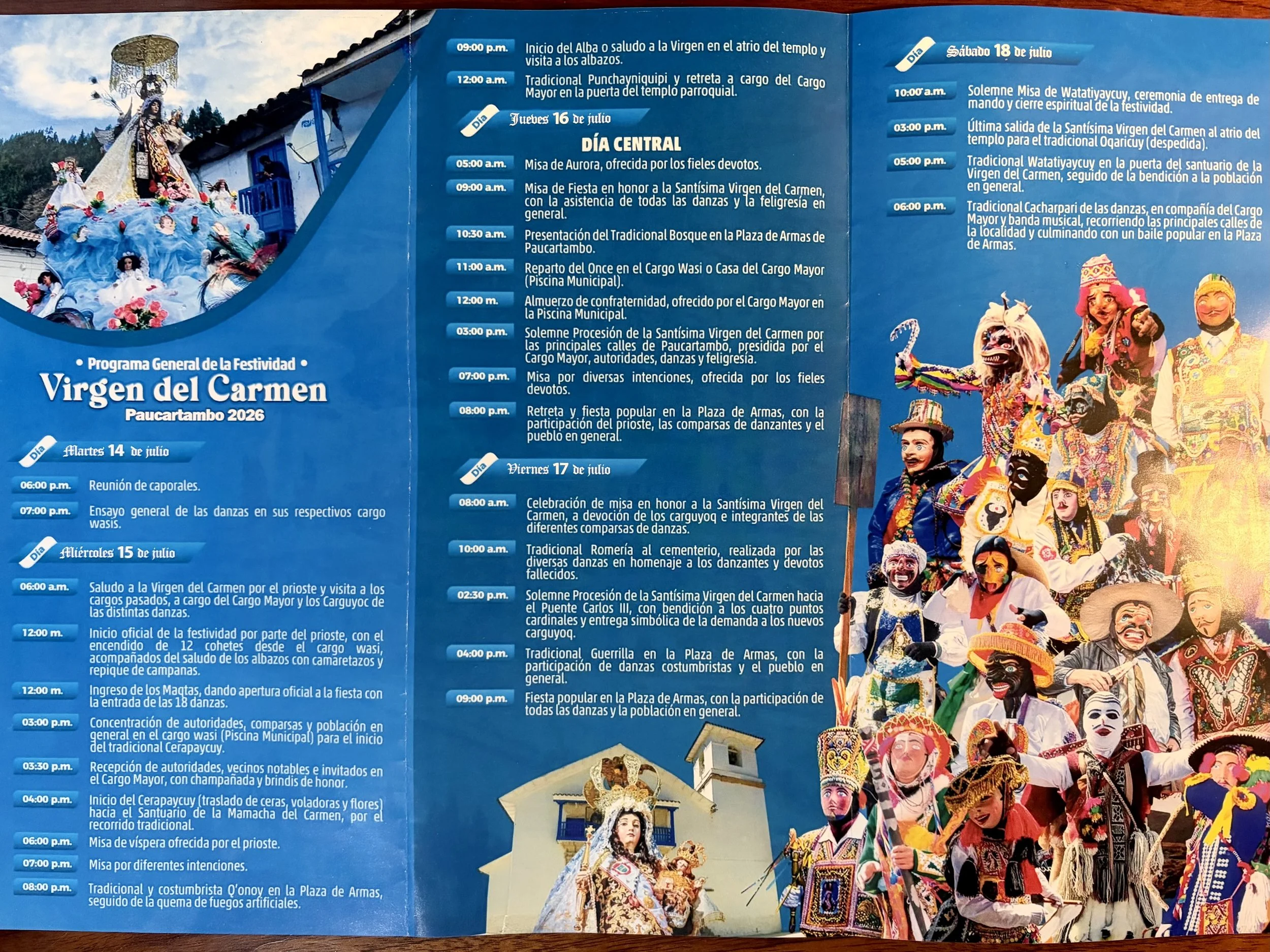 schedule of Festividad de la Virgen del Carmen Paucartambo Peru