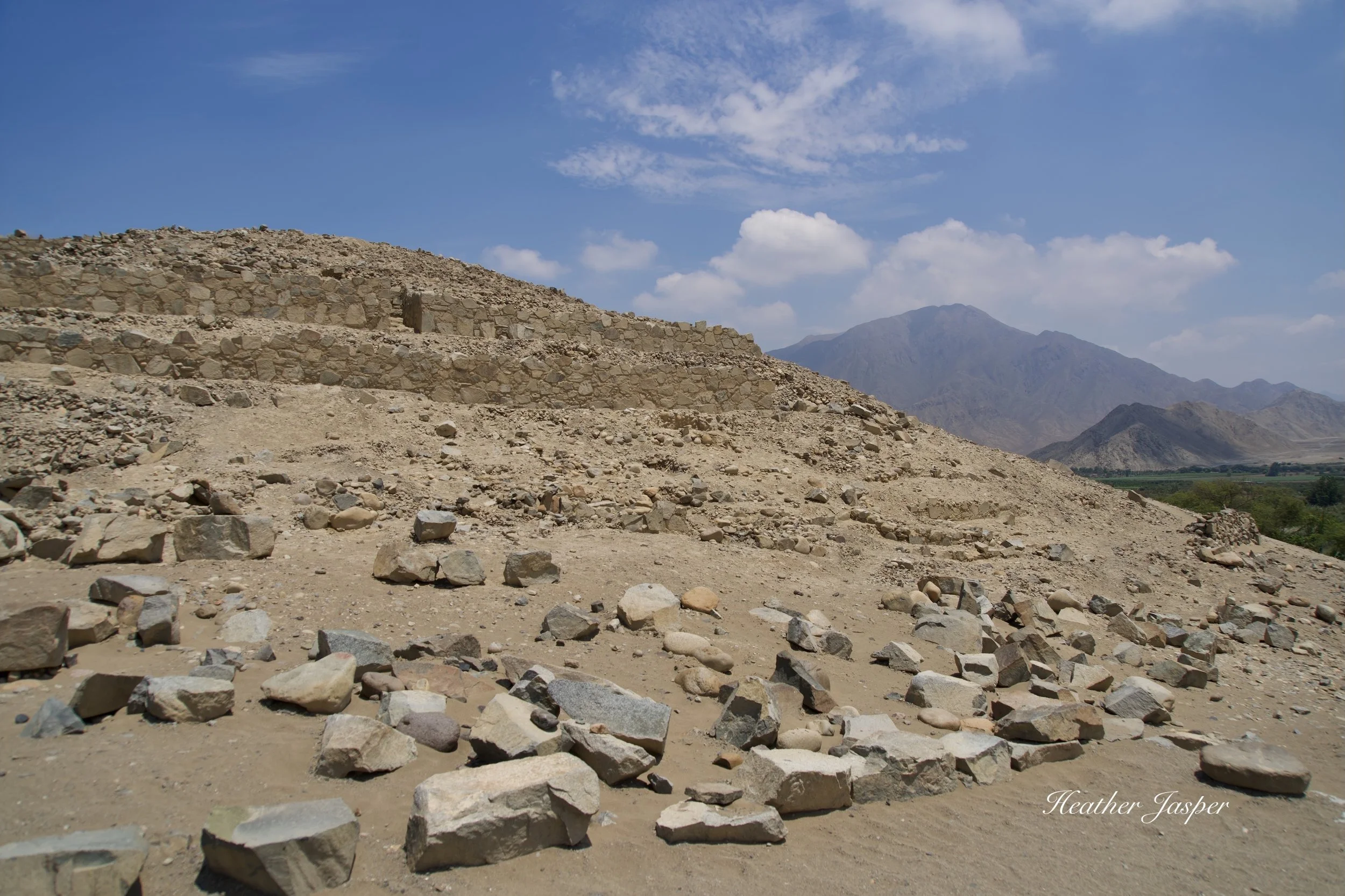 Caral temple with Supe River below Peru