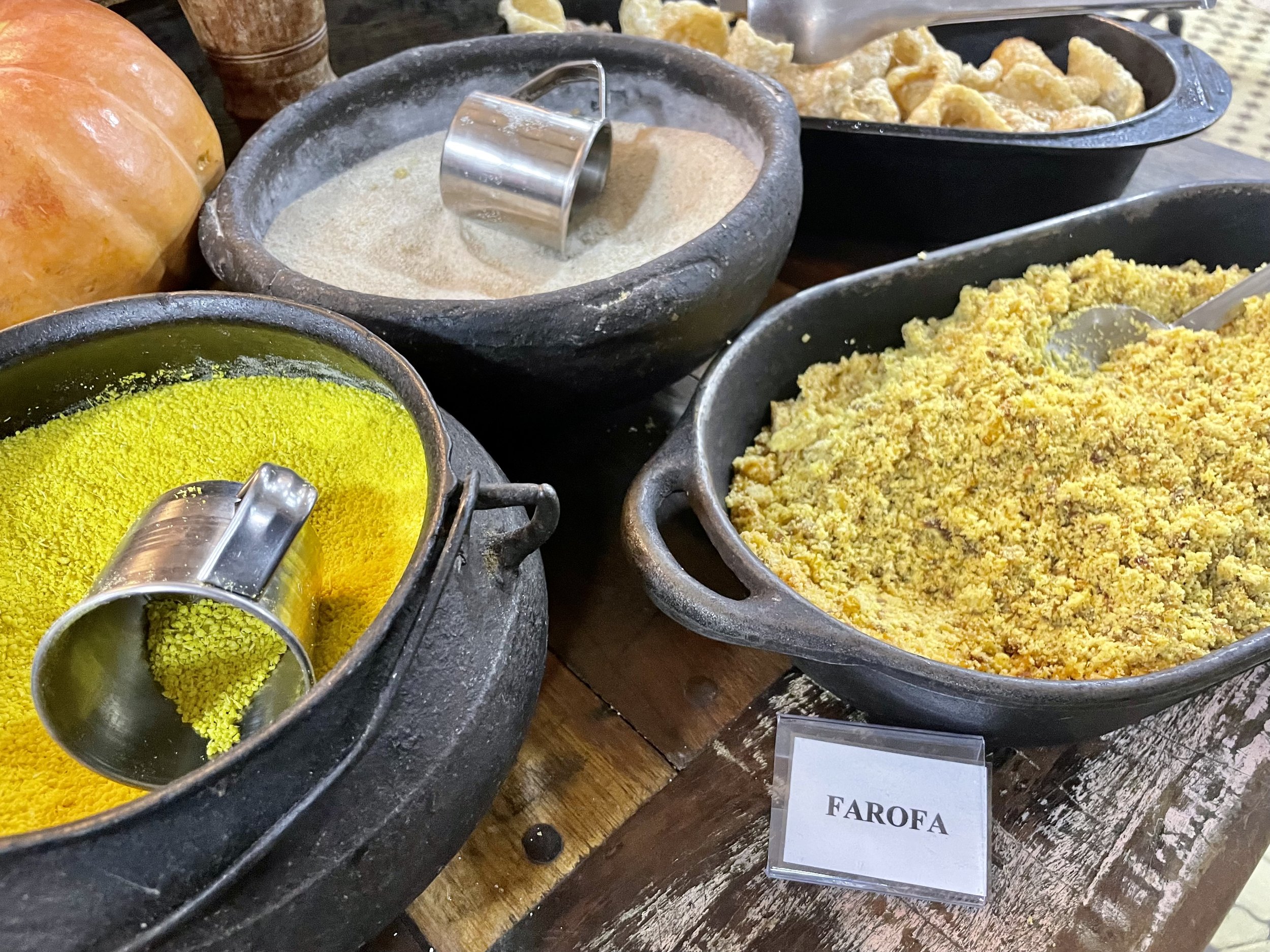 Farofa: Grated and roasted manioc with a variety of flavors.