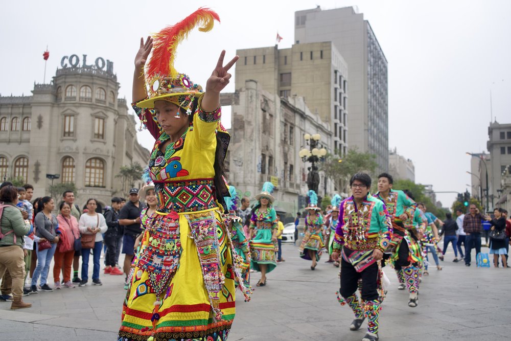 Dancers represent the Peruvian Amazon.