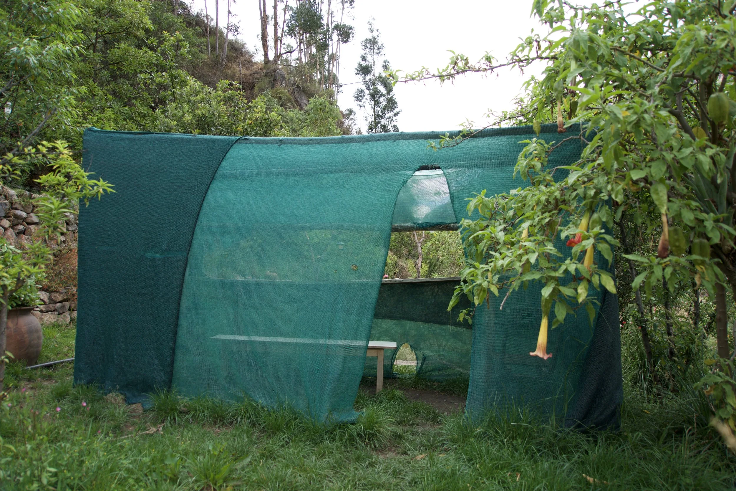 One of the bird blinds at the Sacred Garden.