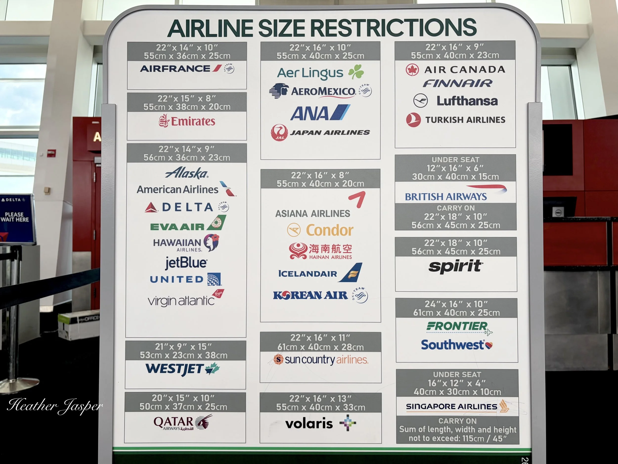 carryon size restrictions by airline