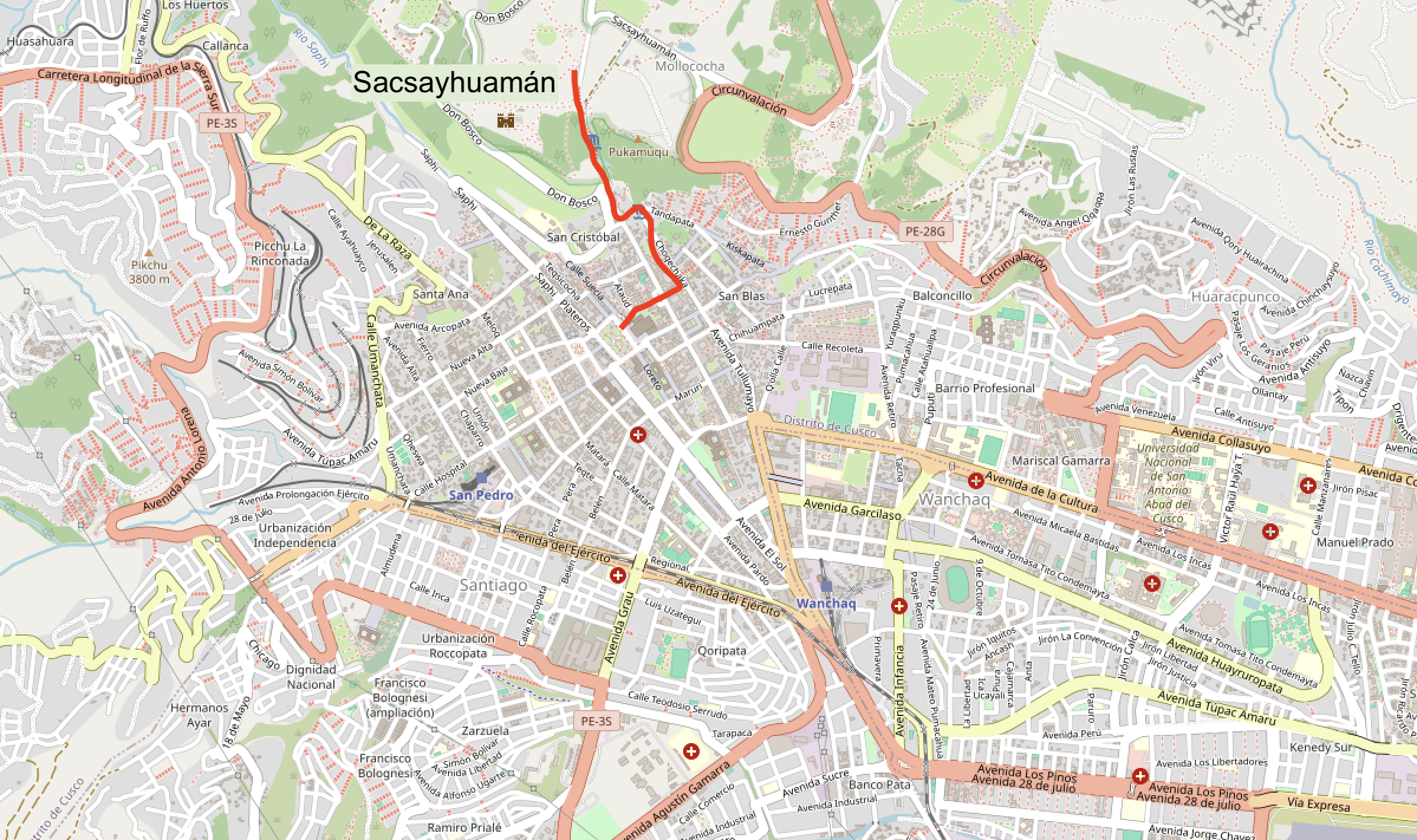 map of Cusco Peru to Sacsayhuamán hike