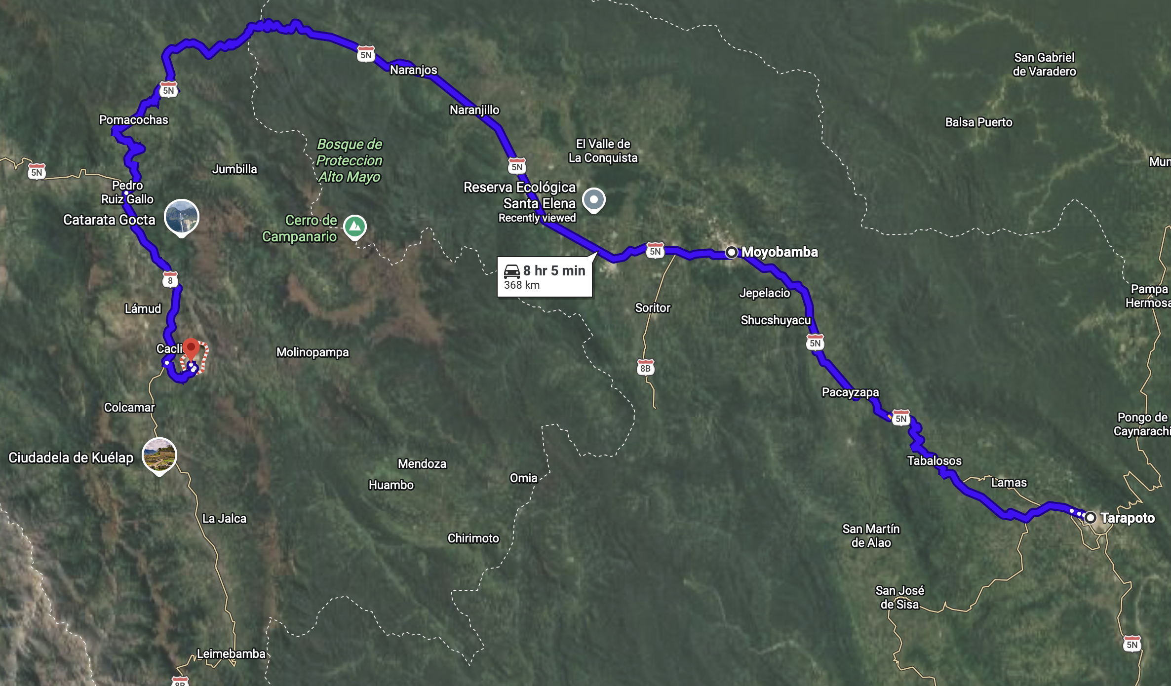 map Tarapoto to Chachapoyas