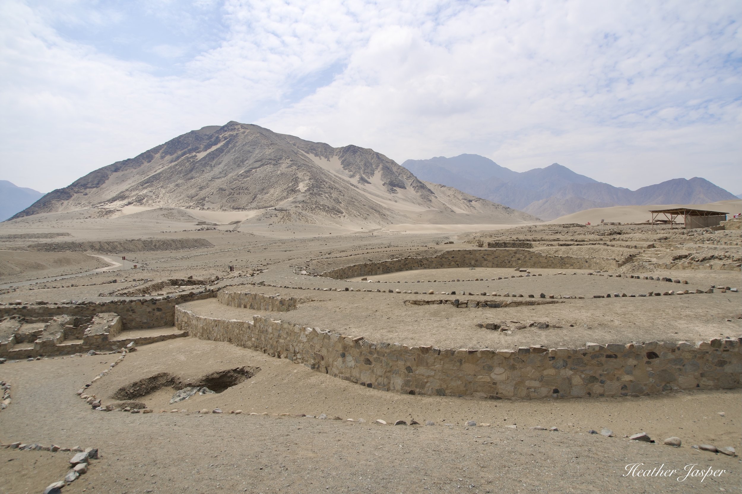 Circular plaza with excellent acoustics at Caral Peru