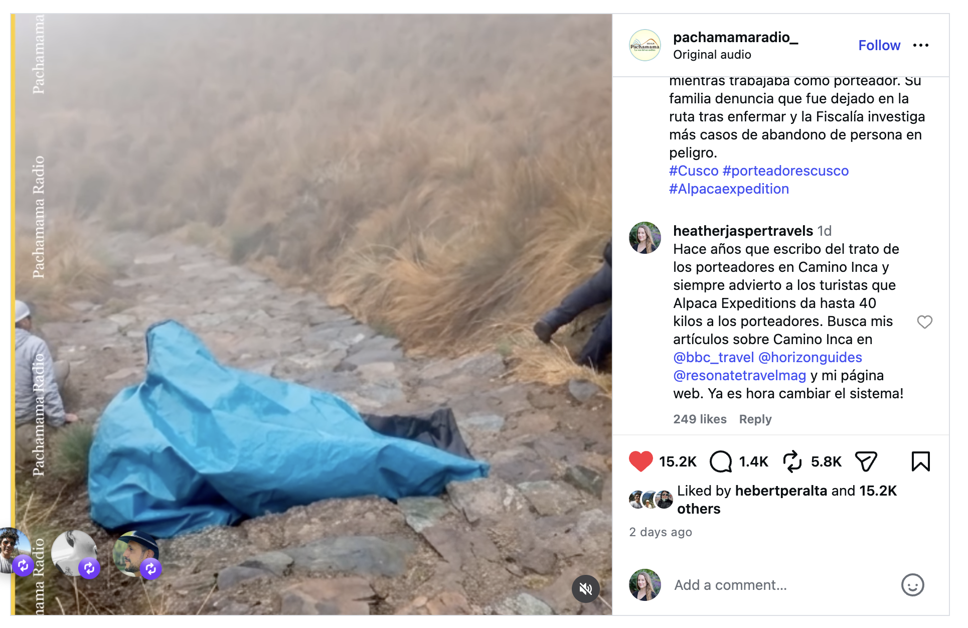 Inca Trail Porter Gabriel Rios Mamani died working for Alpaca Expeditions
