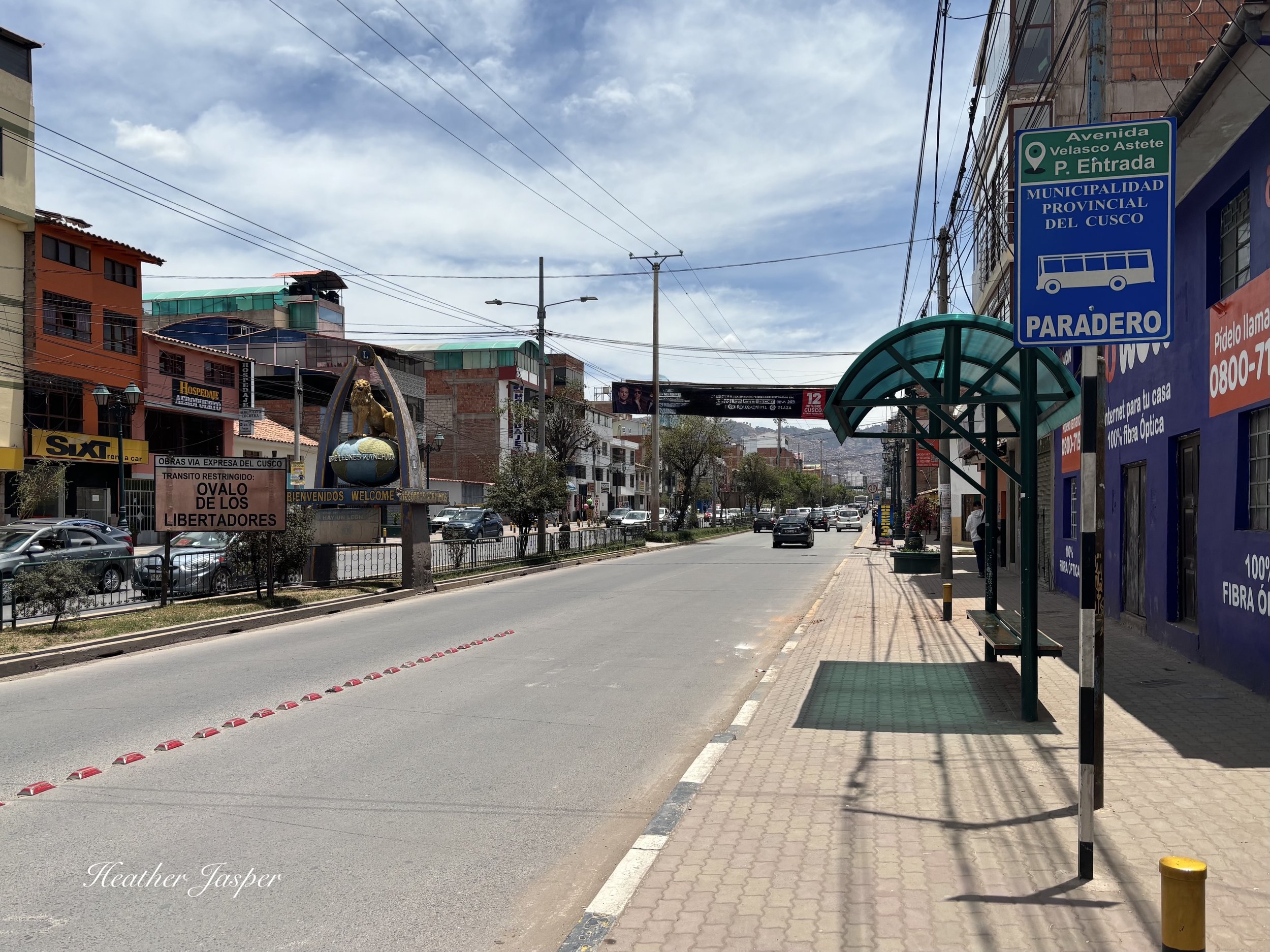 bus stop at Cusco airport Peru