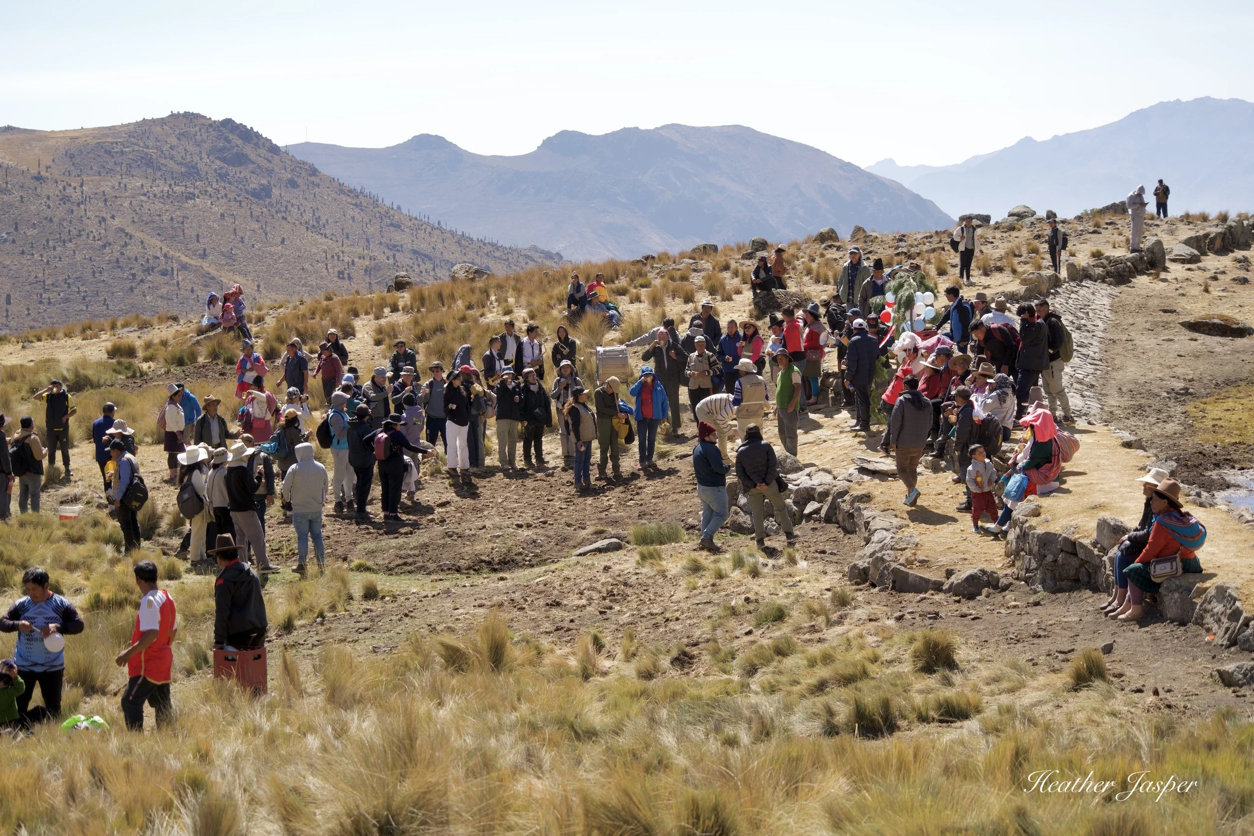 celebrating Shuklloc dam Cajamarquilla Cordillera Negra Peru
