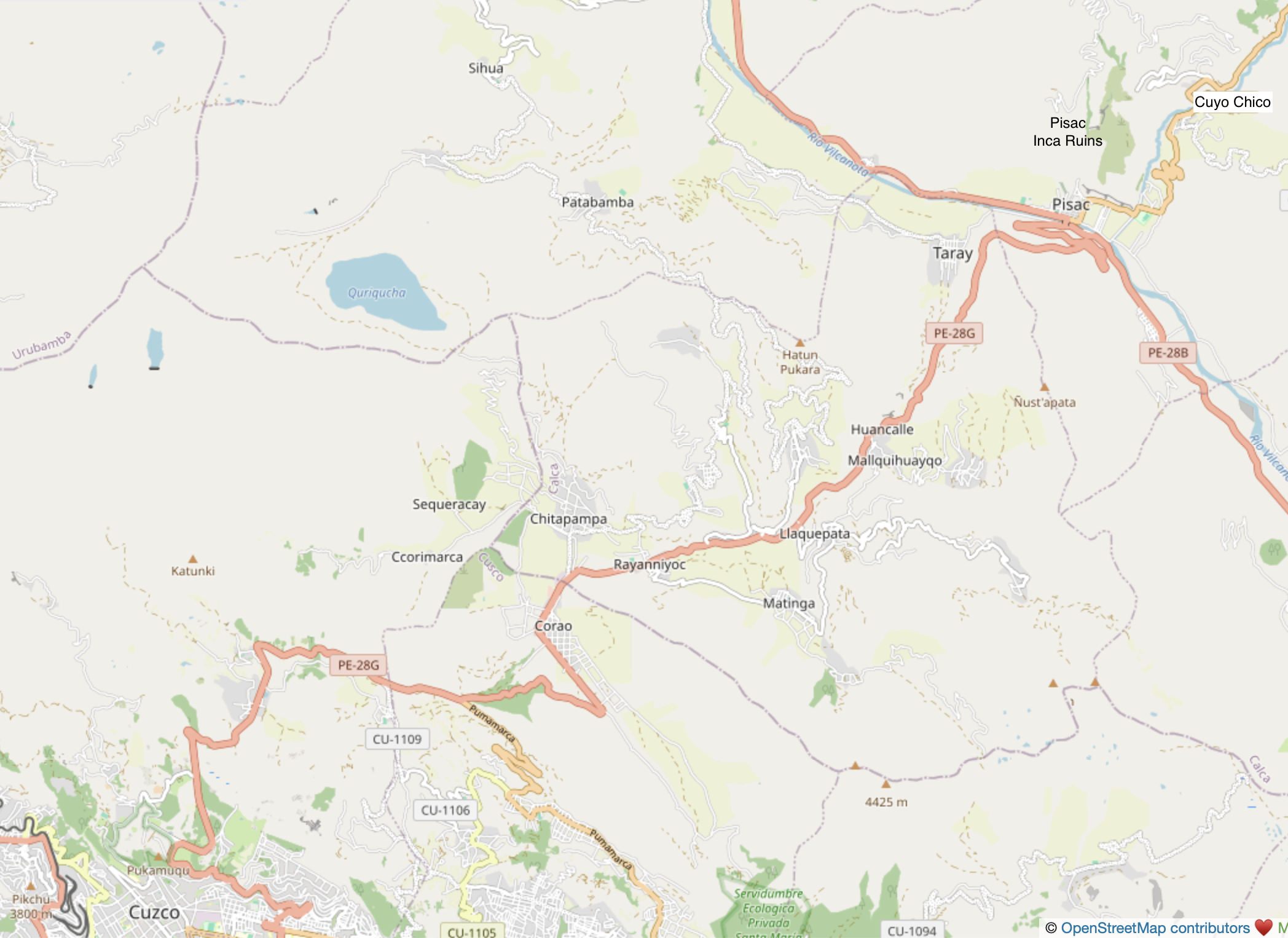 map from Cusco to Cuyo Chico