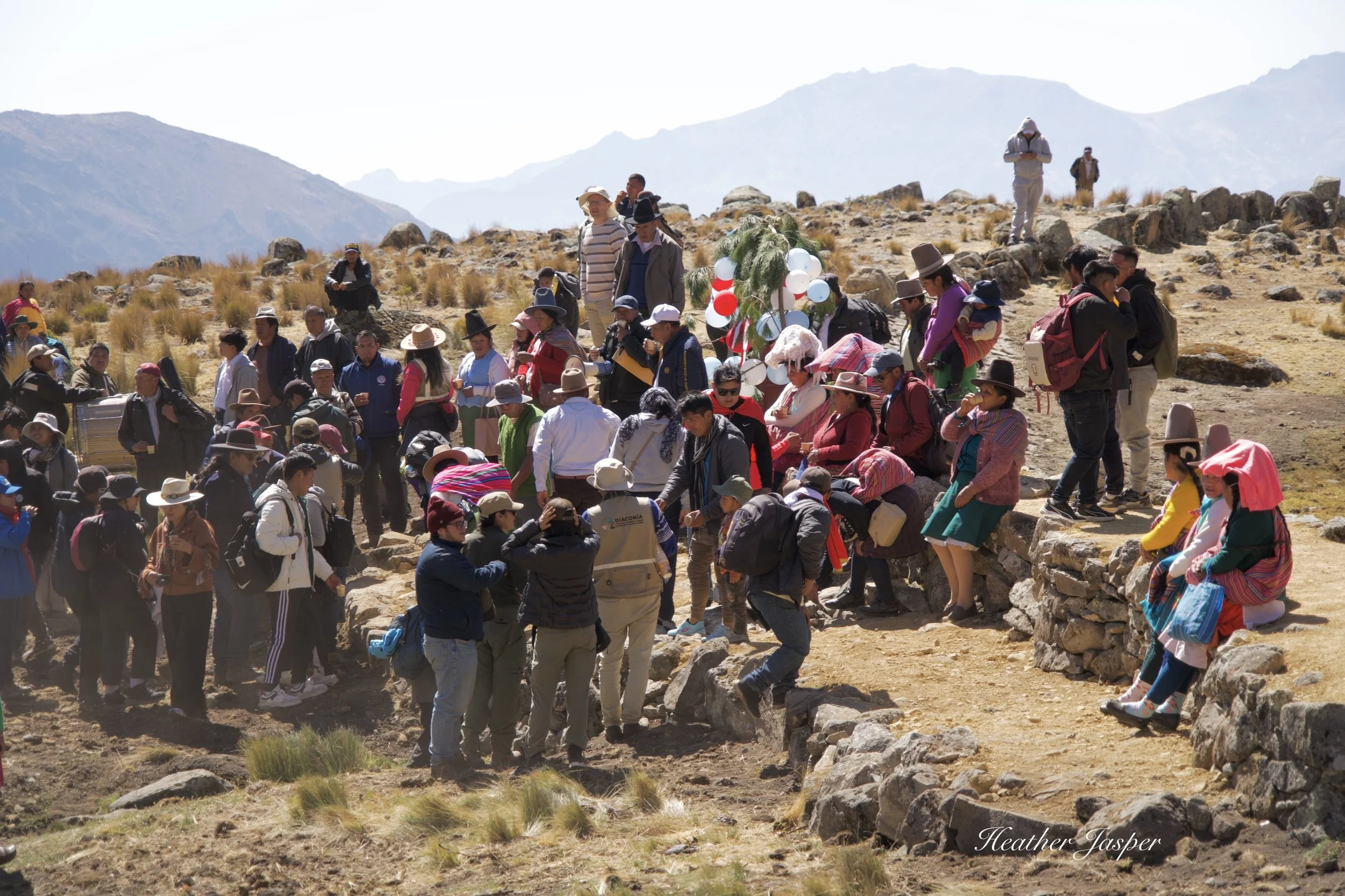 celebrating the Shuklloc dam Cajamarquilla Ancash Peru