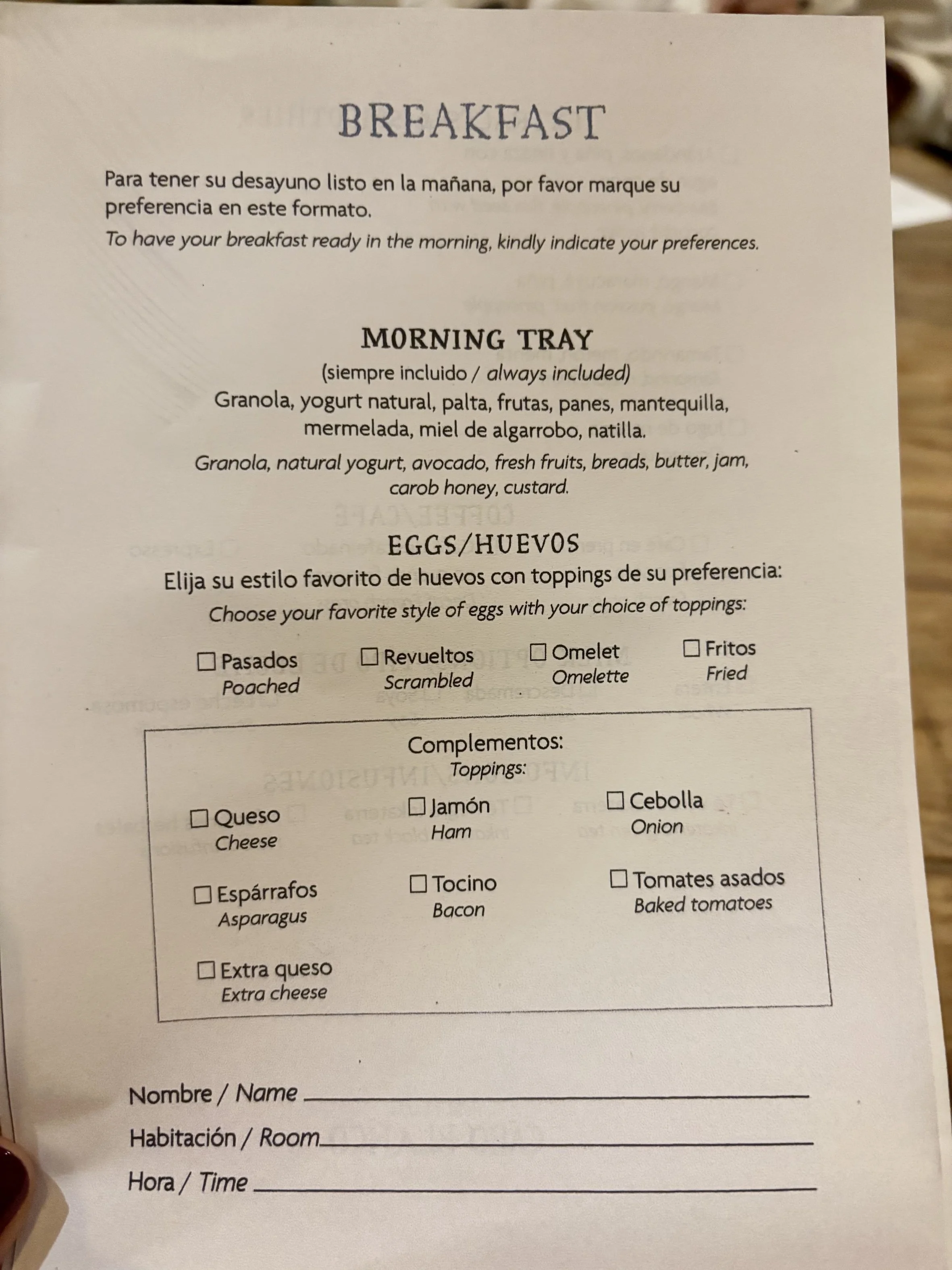 breakfast at Inkaterra Cabo Blanco Peru