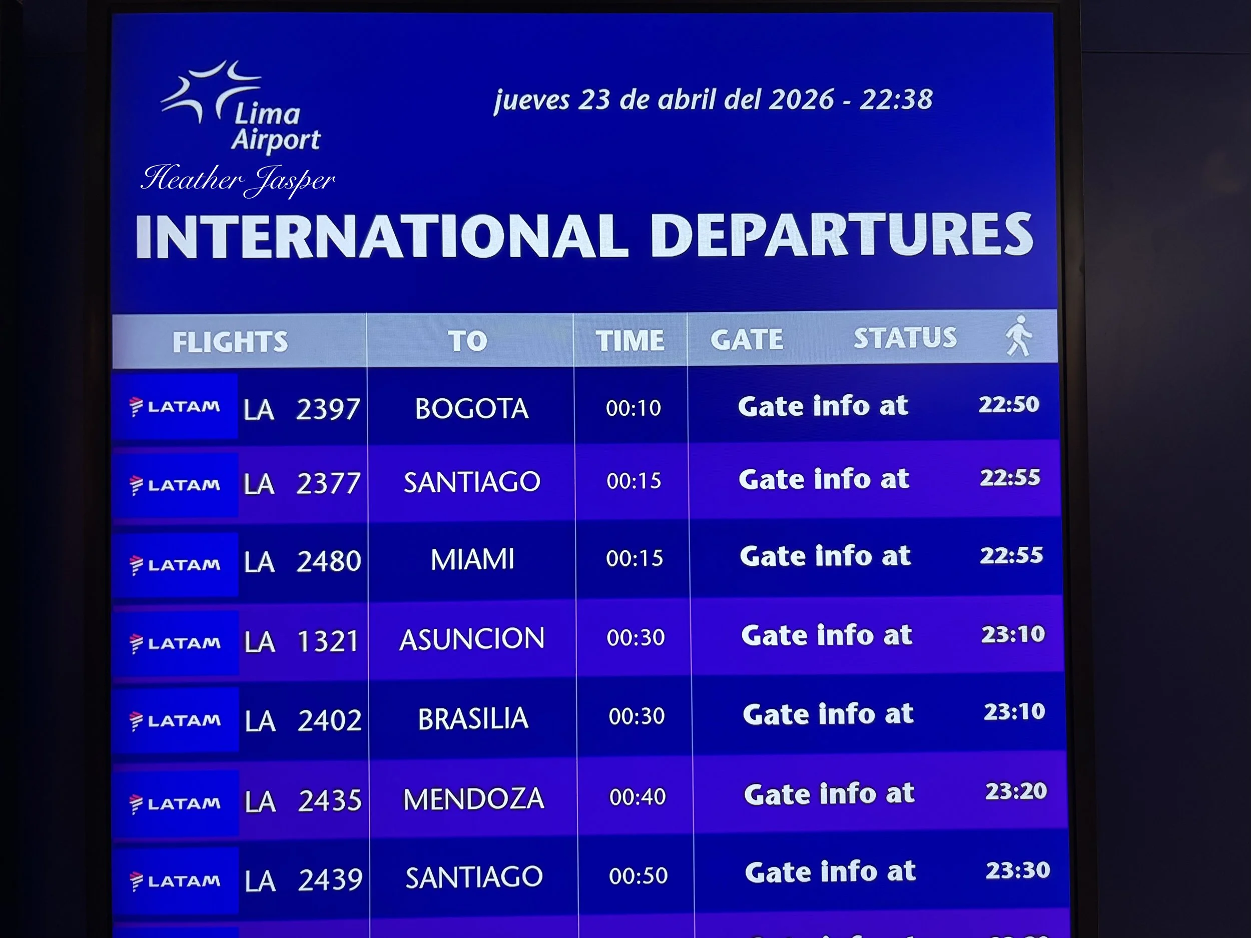 international departure information for Lima airport Peru