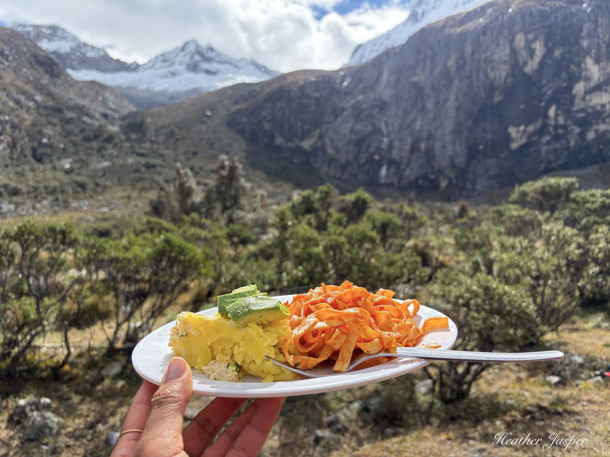 lunch with Explorandes on the trail to Laguna 69 Huaraz Peru