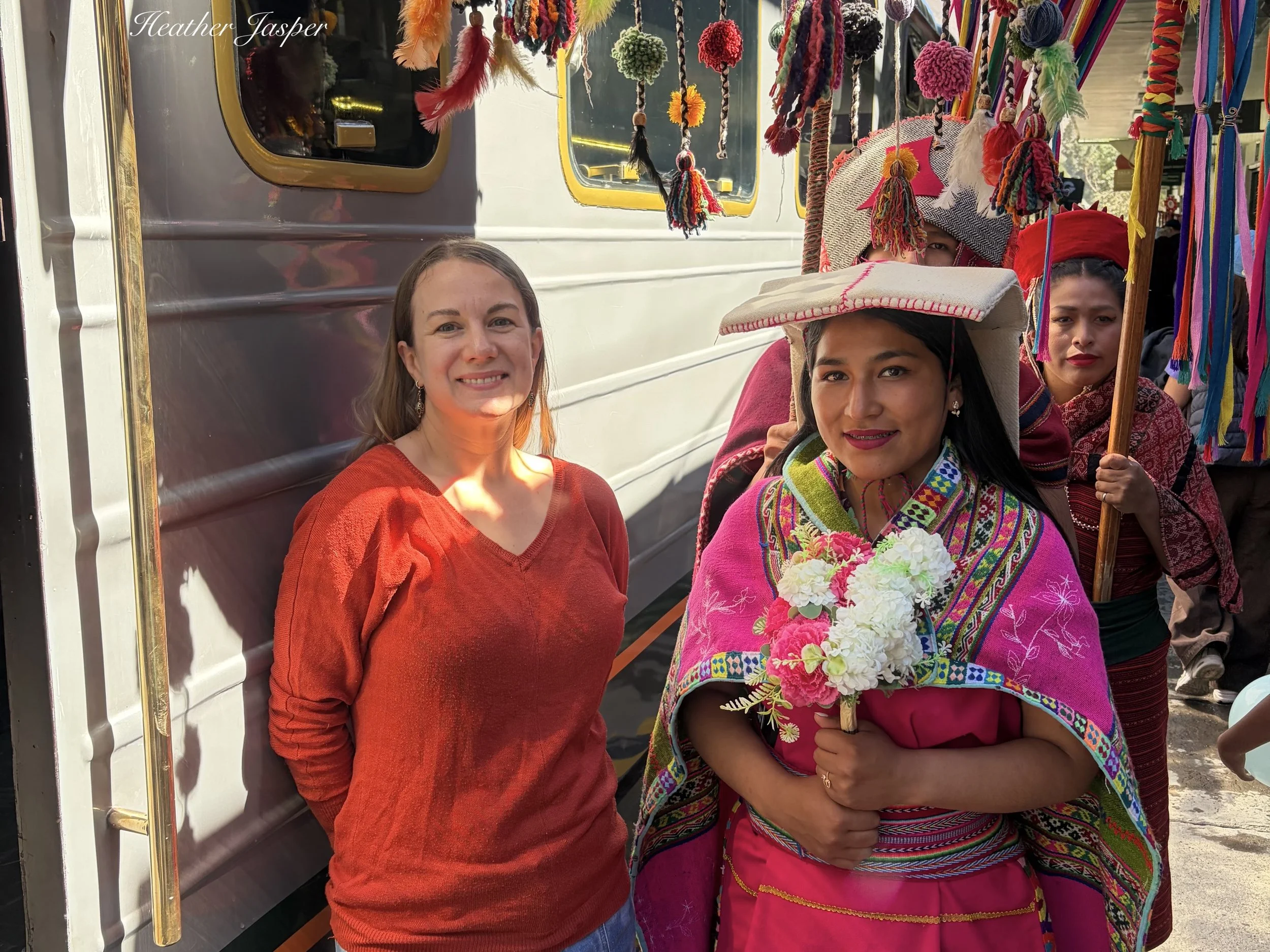 boarding IncaRail First Class train Ollantaytambo Peru