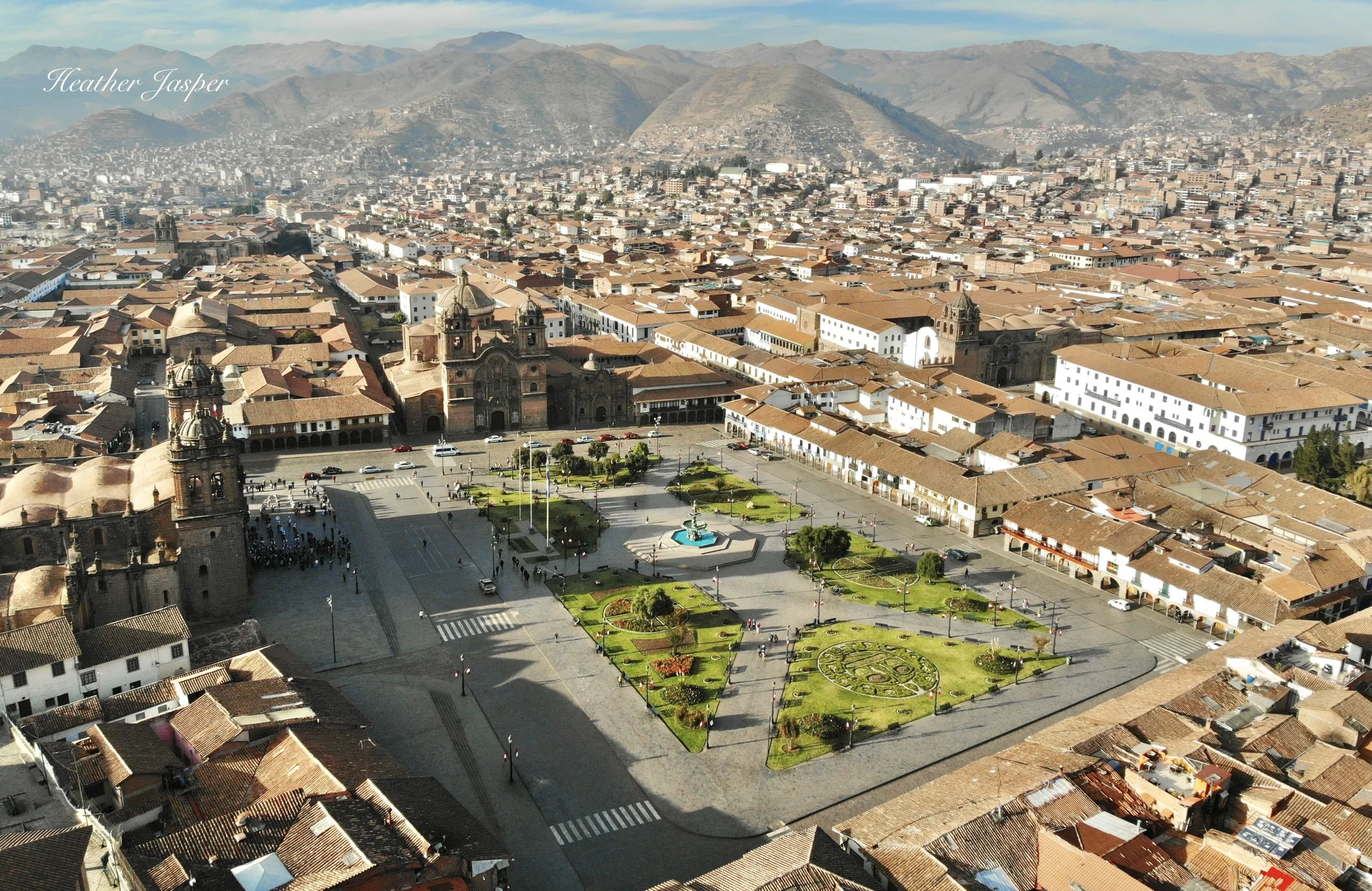 Cusco Peru Plaza de Armas from drone