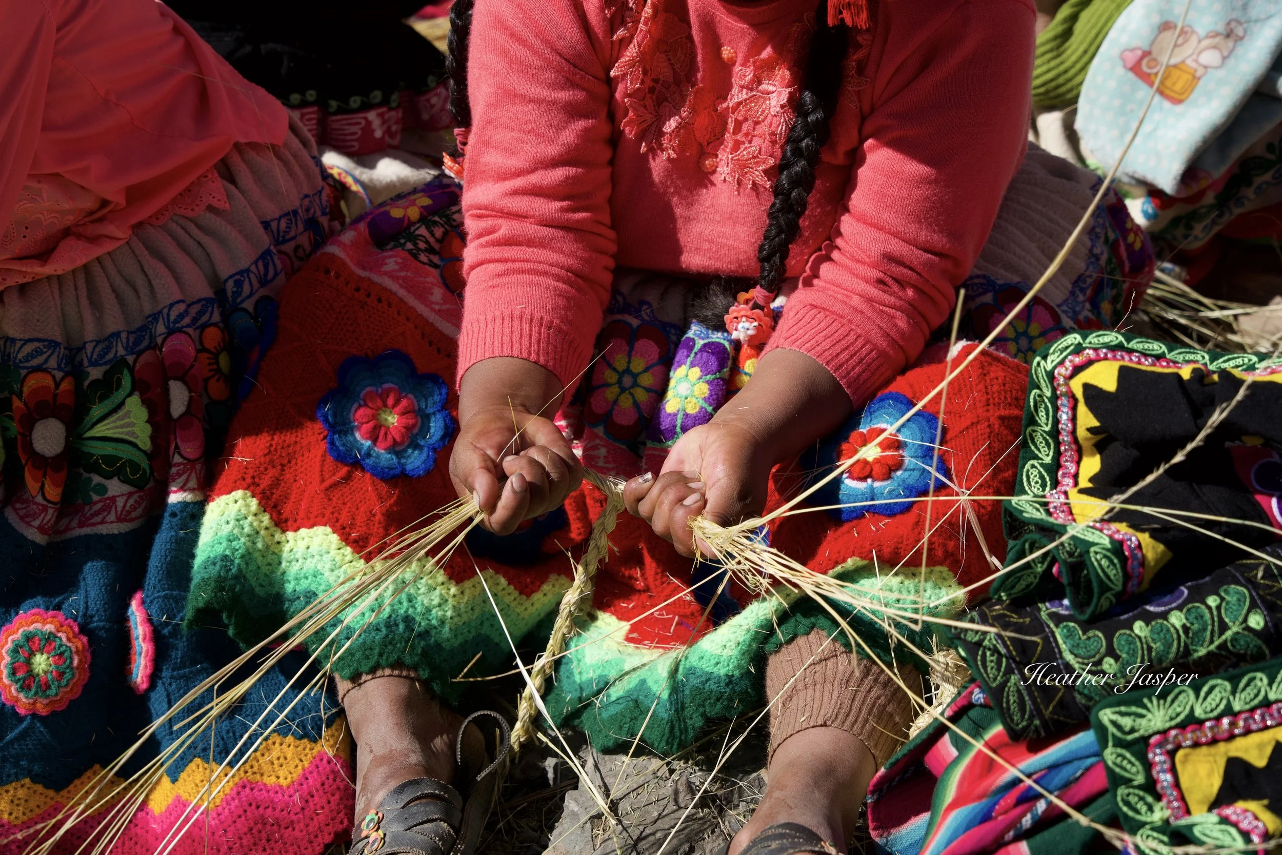 Ichu grass is twisted into thin ropes that are then braided.