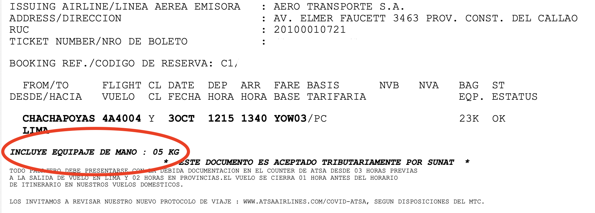 luggage weight limits for Atsa airlines Peru