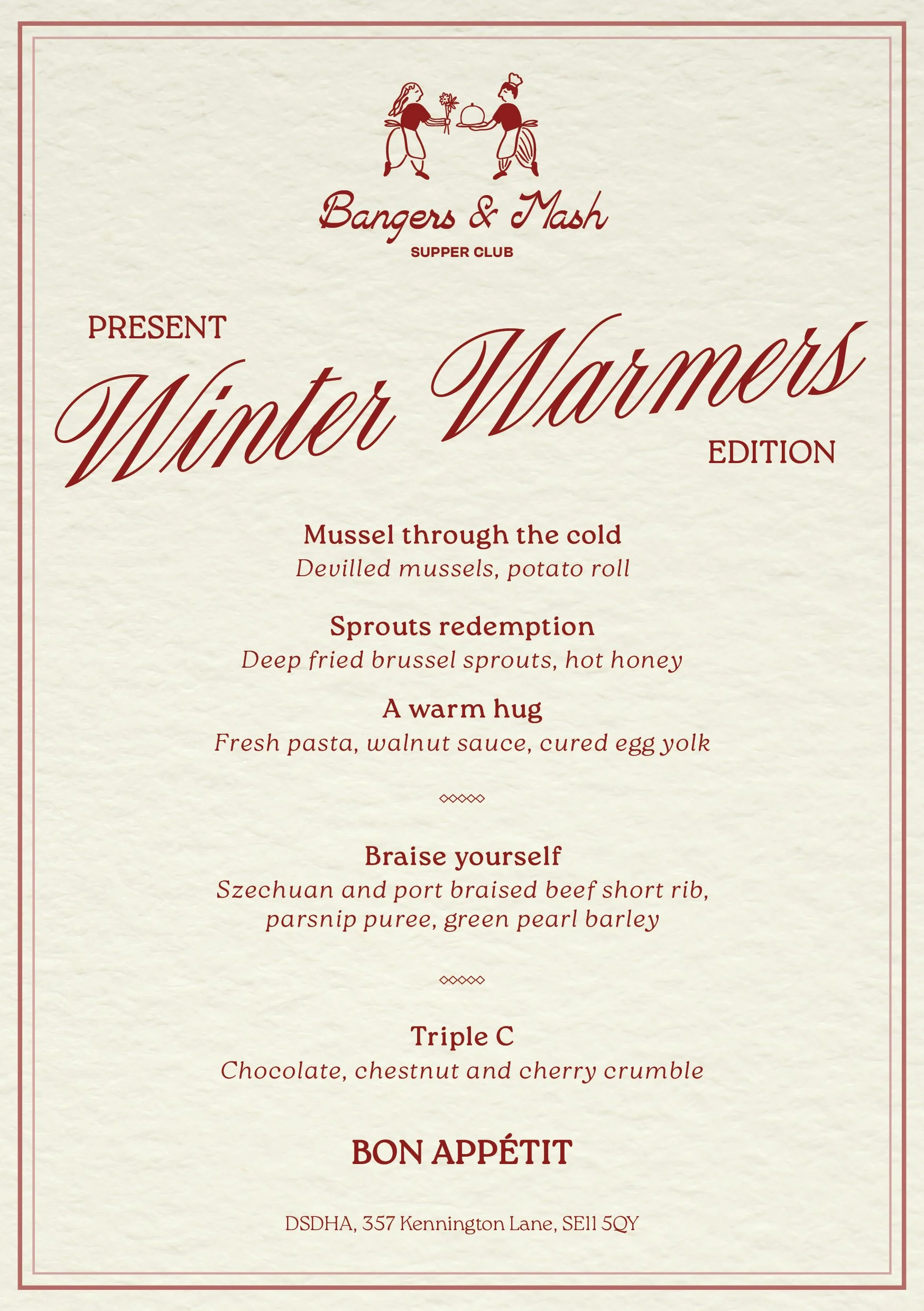 Menu for Winter Warmers edition 