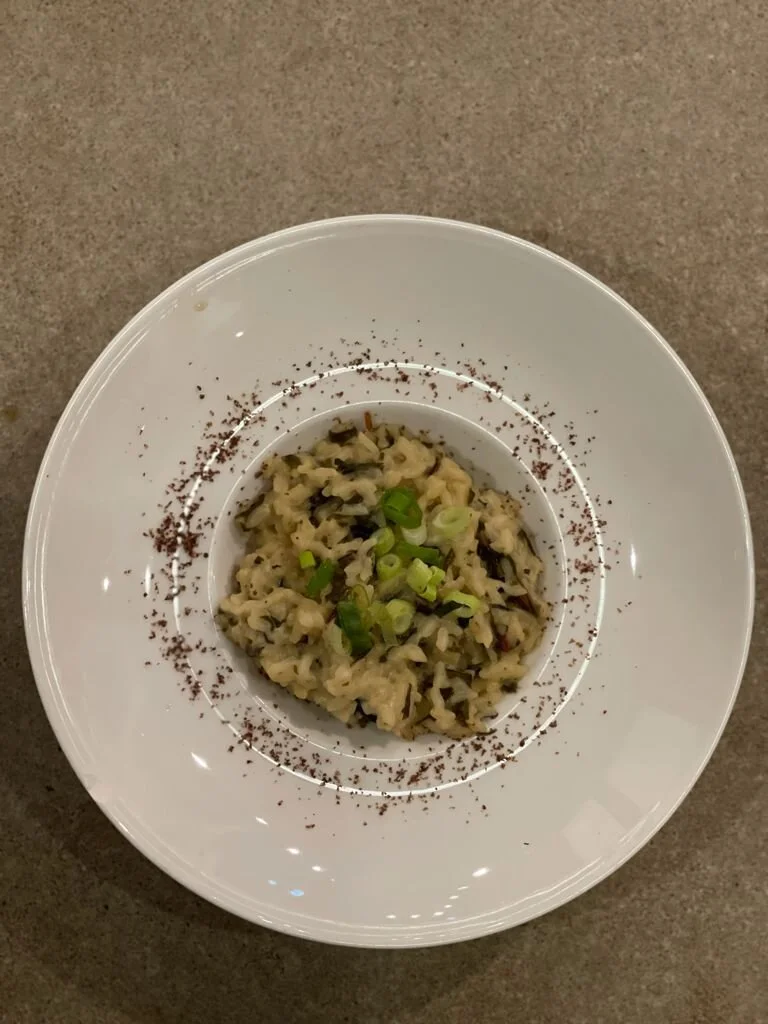 Risotto with Swiss Chard, Brie Cheese and Smoked Salt