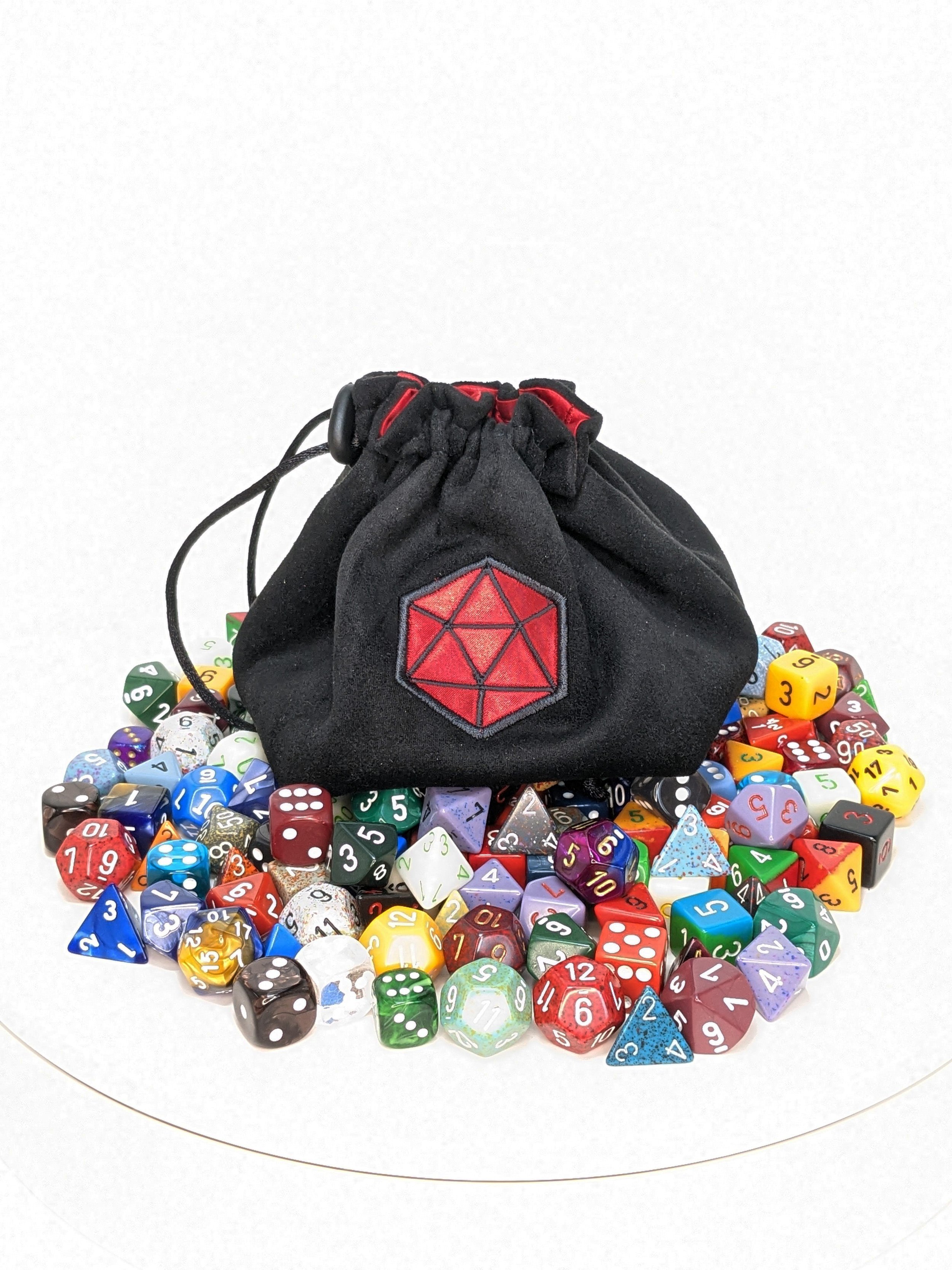D20 Dice Bag - Red shown with Dice