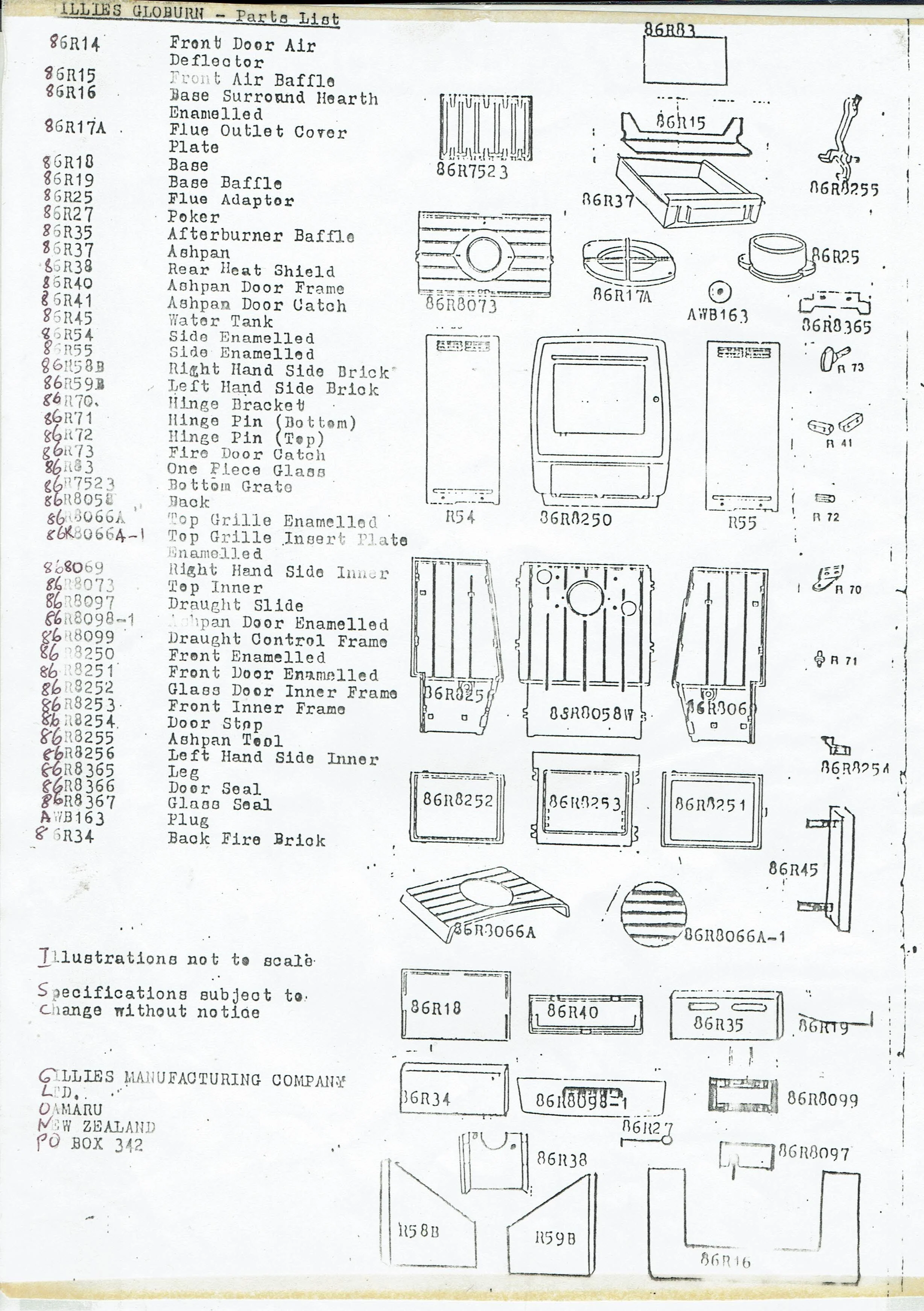 GILLIES GLOWBORN PARTS LIST ONLY