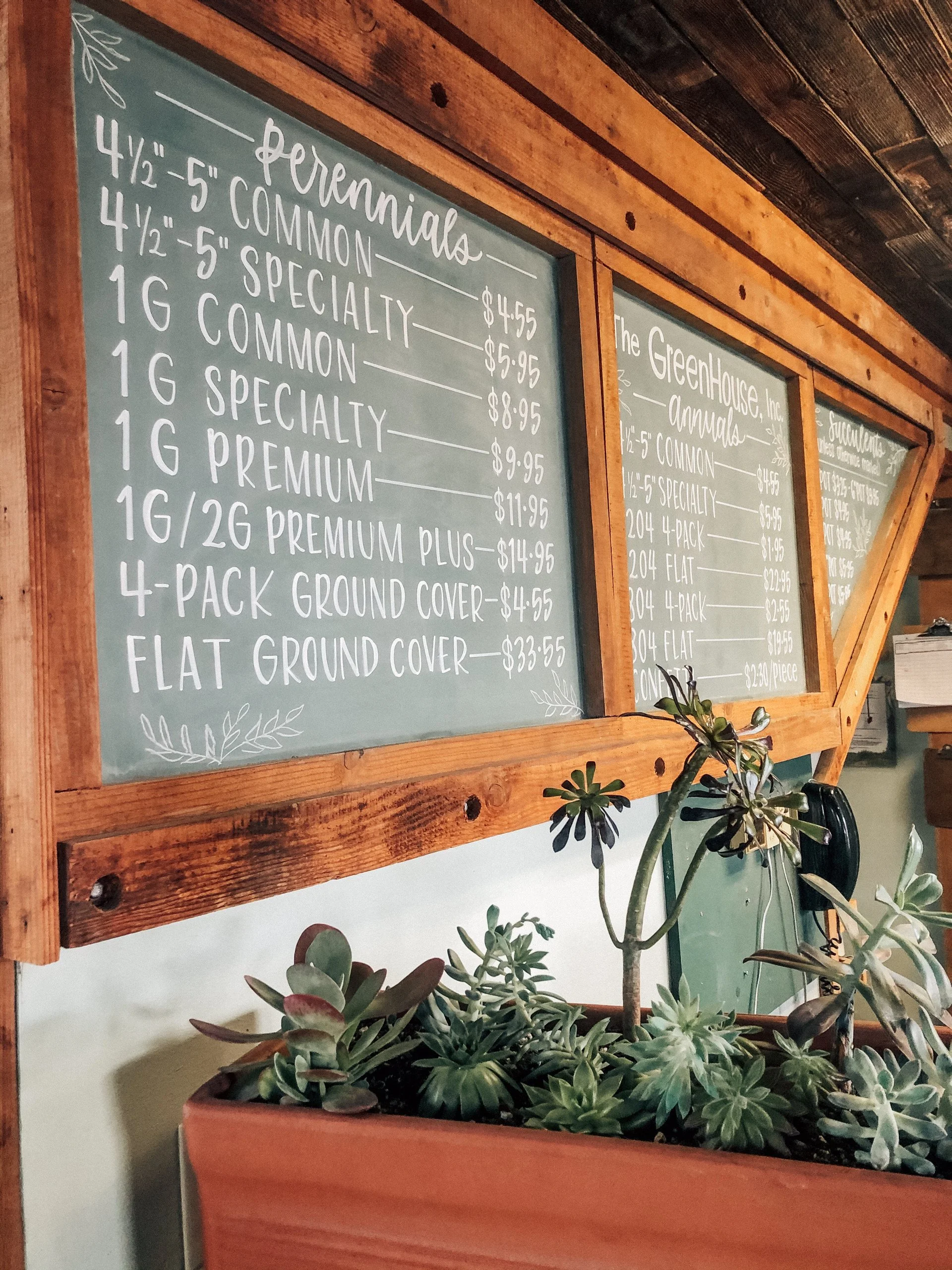 Greenhouse prices chalkboard