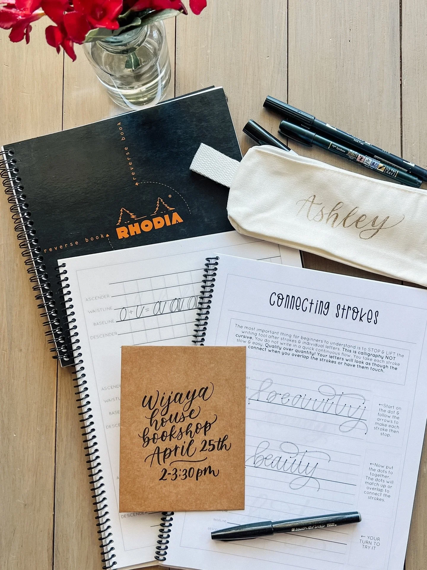 Hi friends!!!
I&rsquo;m teaching a Modern Calligraphy Workshop on April 25th at @wijayahousebookshop in Tempe, Arizona.

We will cover the foundations of modern, brush &amp; faux calligraphy, including basic strokes, letter formation, spacing, and ho